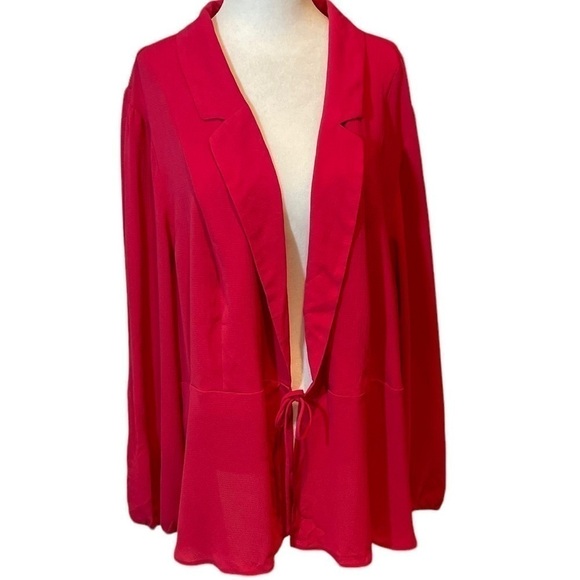 Fuchsia Pink Crepe Tie Front Peplum Jacket, size 5 lightweight, Barbie core - Picture 5 of 13